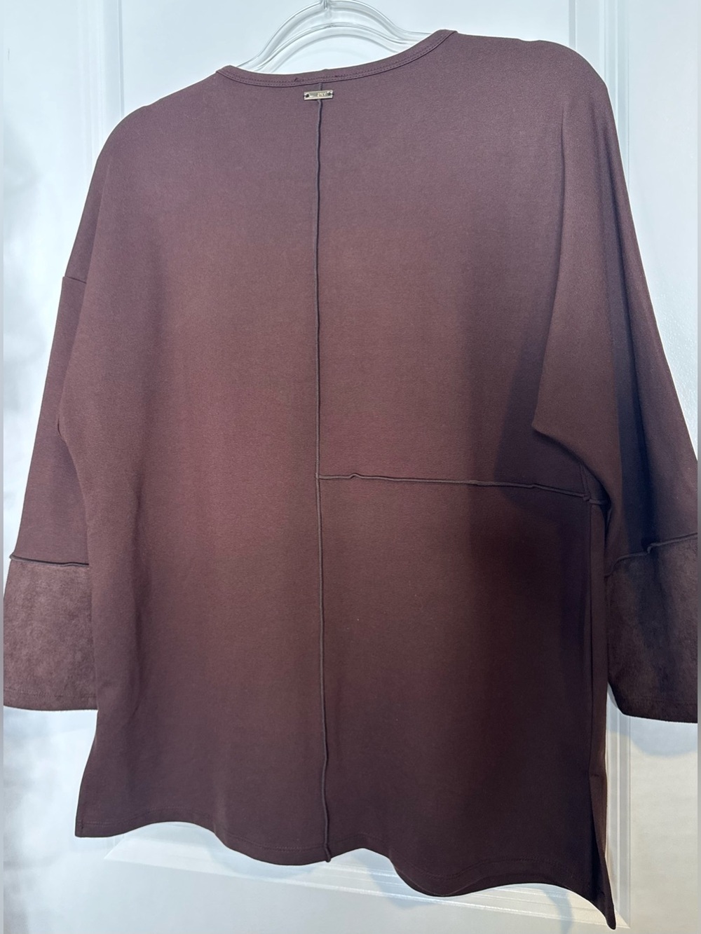 Jones New York brown Crewneck colorblock Patrick Pullover blouse sz MD stretch - Picture 4 of 5